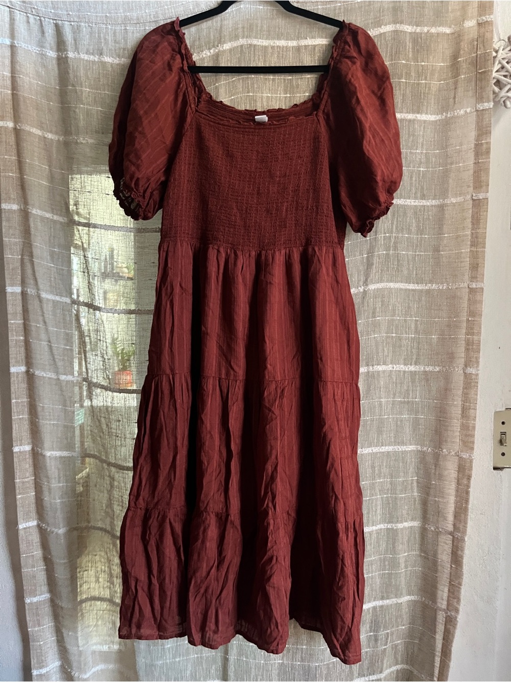 Old Navy Burnt Orange Puff-Sleeve Smocked Maxi Dress
